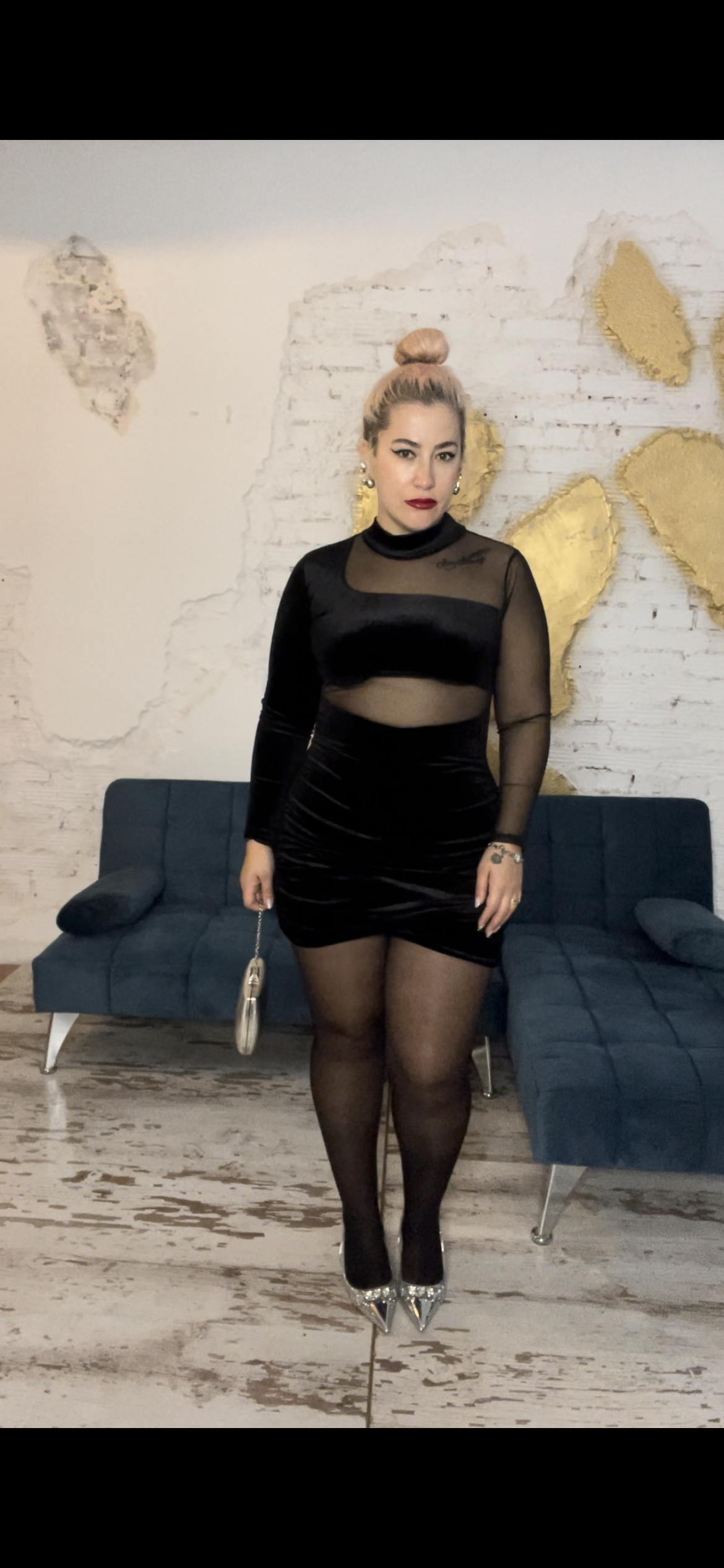 VESTIDO MINI TERCIOPELO CON TRANSPARENCIAS