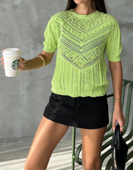 CAMISETA CROCHET VERDE FLUORESCENTE